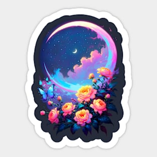 Moon and Flowers in Dreamland Sticker